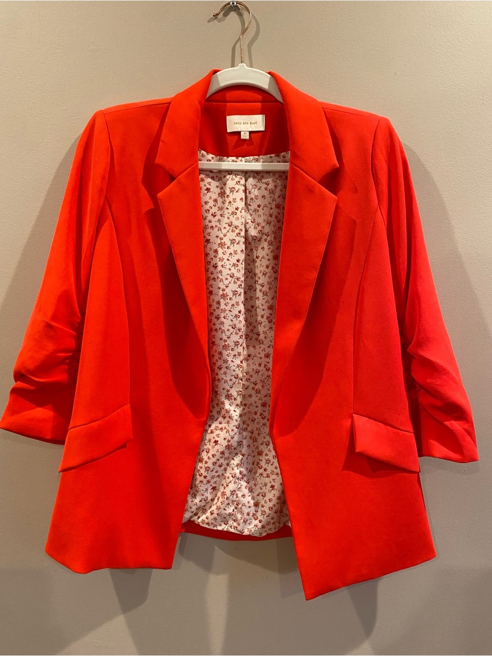 Skies Are Blue brand blazer with floral lining. Coral/Poppy Red color. Size XS